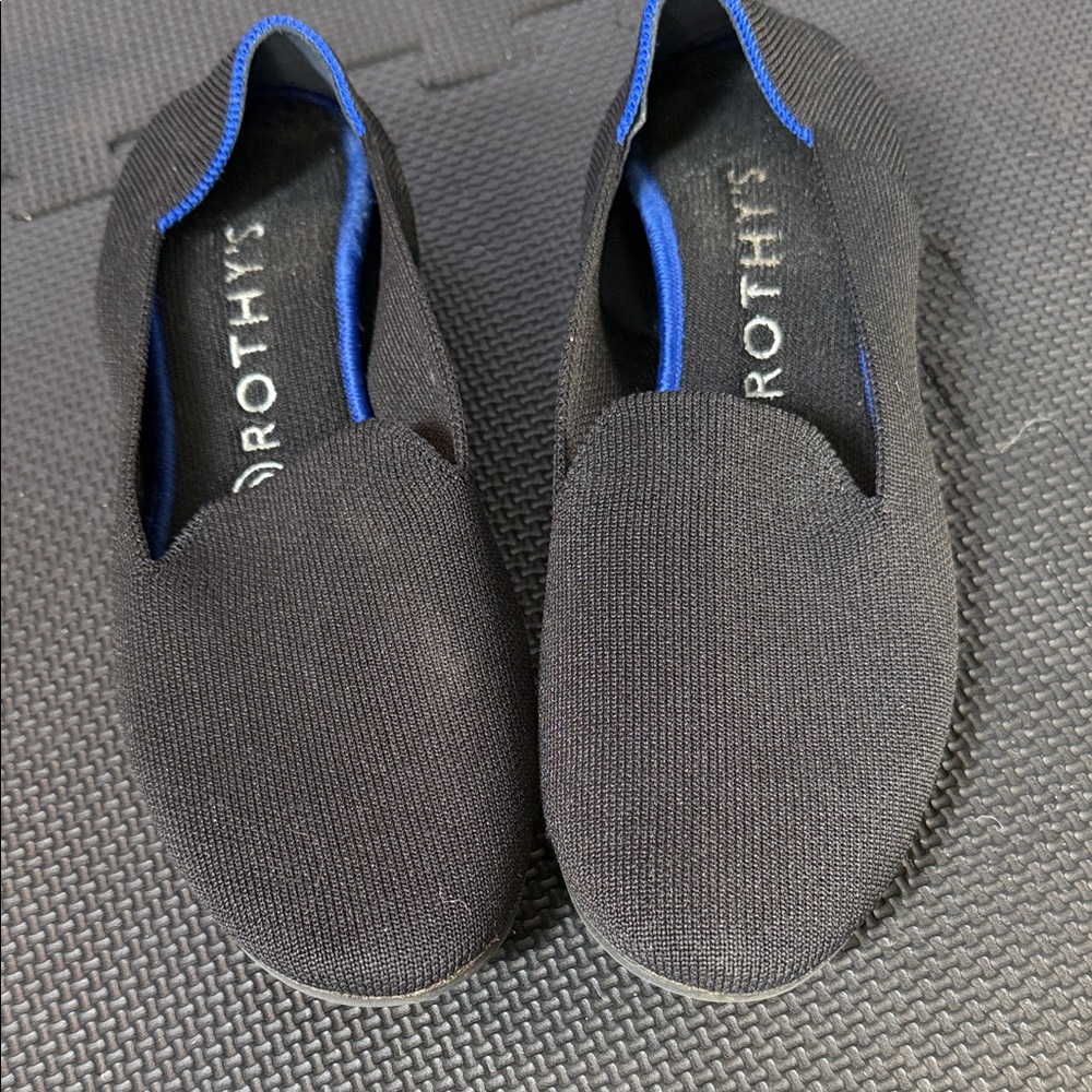 Rothy's Men's Black Slip-On Loafers with Blue Trim